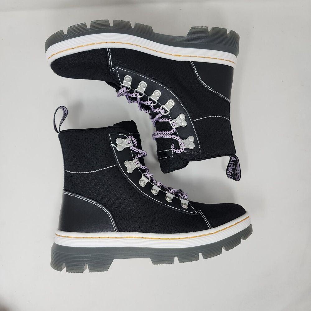 Dr Martens Combat Boots Womens 7 Black Combs Logo Lace Up Hiking Causal Shoes - Picture 4 of 8